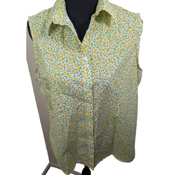 Lands End Button Front Top 100% Supima Cotton Lemon Non Iron Breathable Size 14 - Picture 6 of 8